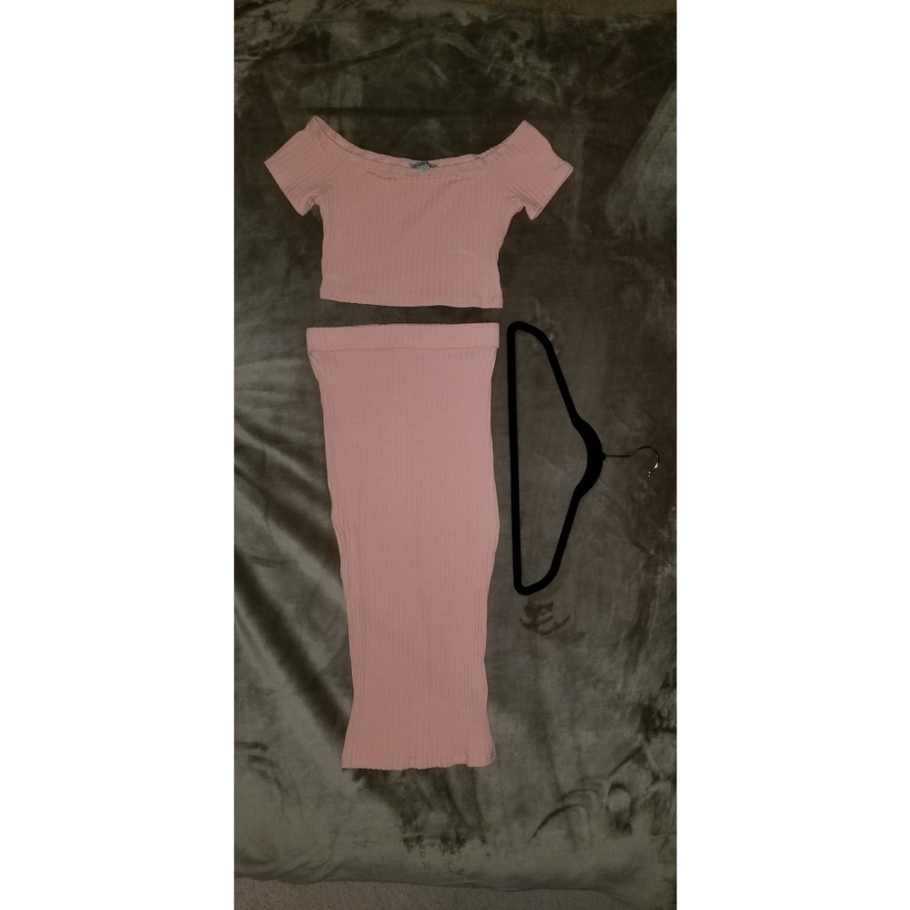 Pink Crop Top with Matching Skirt Set